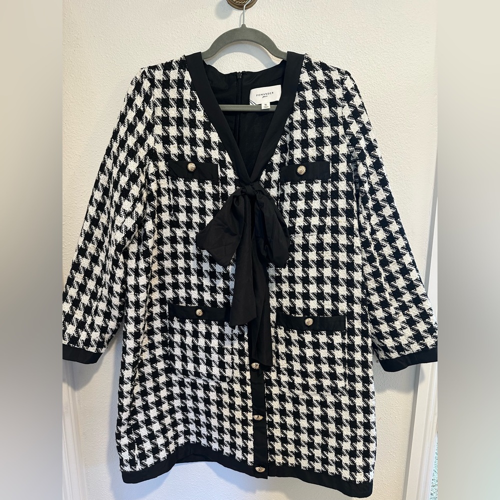 Pomander Place Black and White Houndstooth Dress with Bow